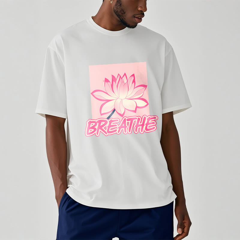 Buddha Stones BREATHE Pink Lotus Flower Tee T-shirt