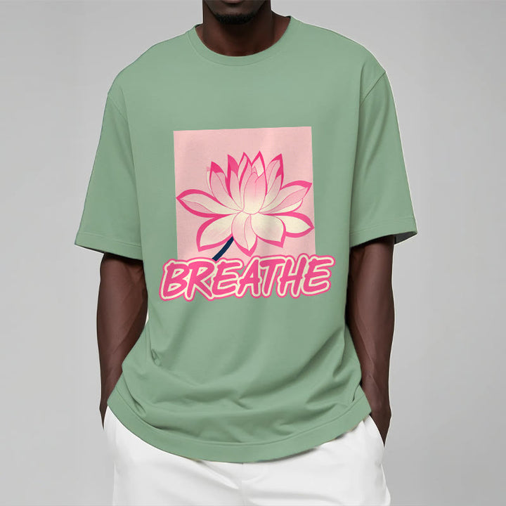 Buddha Stones BREATHE Pink Lotus Flower Tee T-shirt