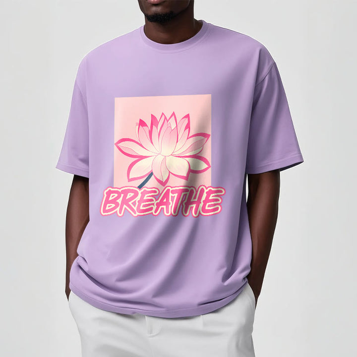 Buddha Stones BREATHE Pink Lotus Flower Tee T-shirt