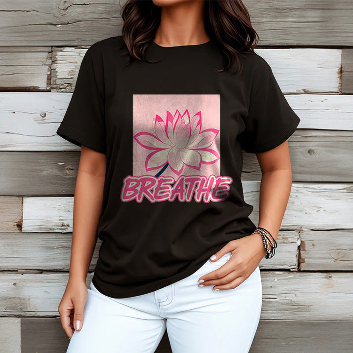 Buddha Stones BREATHE Pink Lotus Flower Tee T-shirt