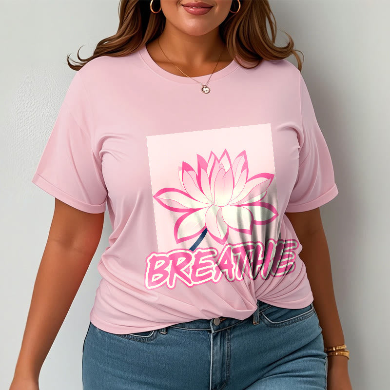 Buddha Stones BREATHE Pink Lotus Flower Tee T-shirt