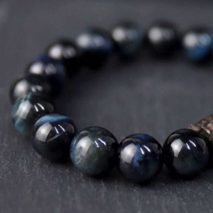 Buddha Stones Tiger Eye Ebony Wood Beads Calm Bracelet