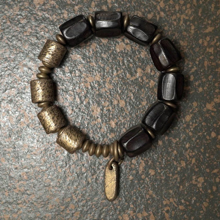 Buddha Stones Vintage Peace Ebony Wood Copper Beads Bracelet