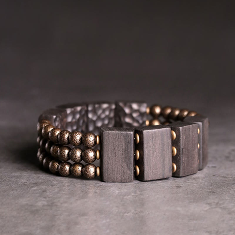 Buddha Stones Vintage Peace Ebony Wood Copper Beads Balance Bracelet - 17-17.6cm - image 1