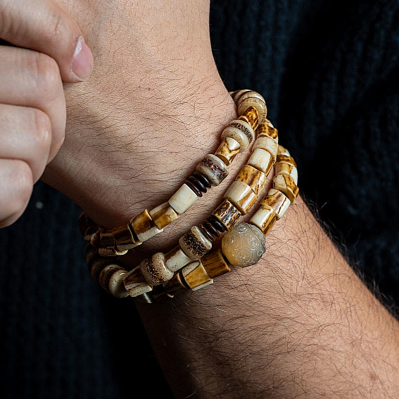 Buddha Stones Tibetan Deer Bone Yak Bone Lucky Balance Bracelet