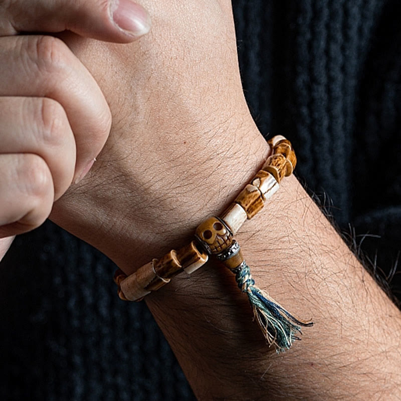 Buddha Stones Tibetan Deer Bone Yak Bone Skull Carved Wisdom Bracelet