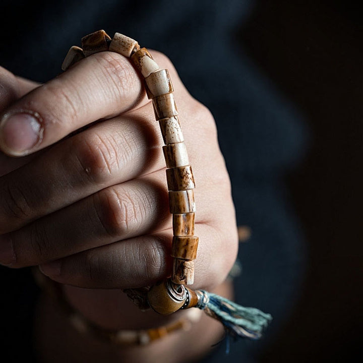 Buddha Stones Tibetan Deer Bone Yak Bone Skull Carved Wisdom Bracelet