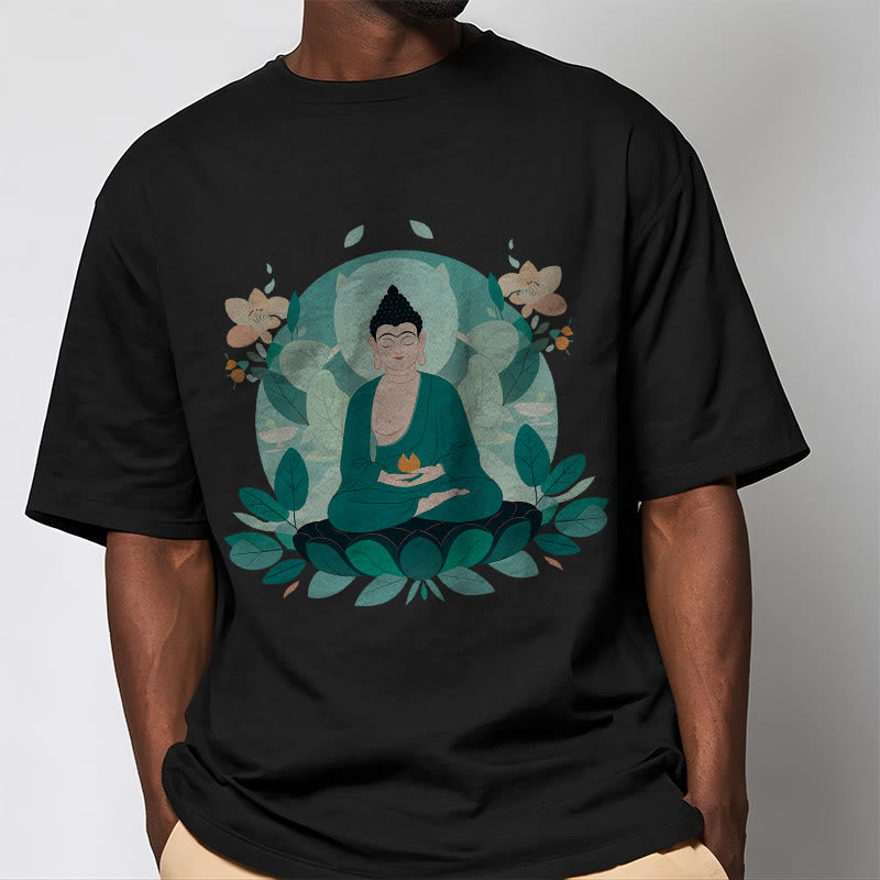 Buddha Stones Close Eyes Green Leaf Buddha Tee T-shirt - image 7