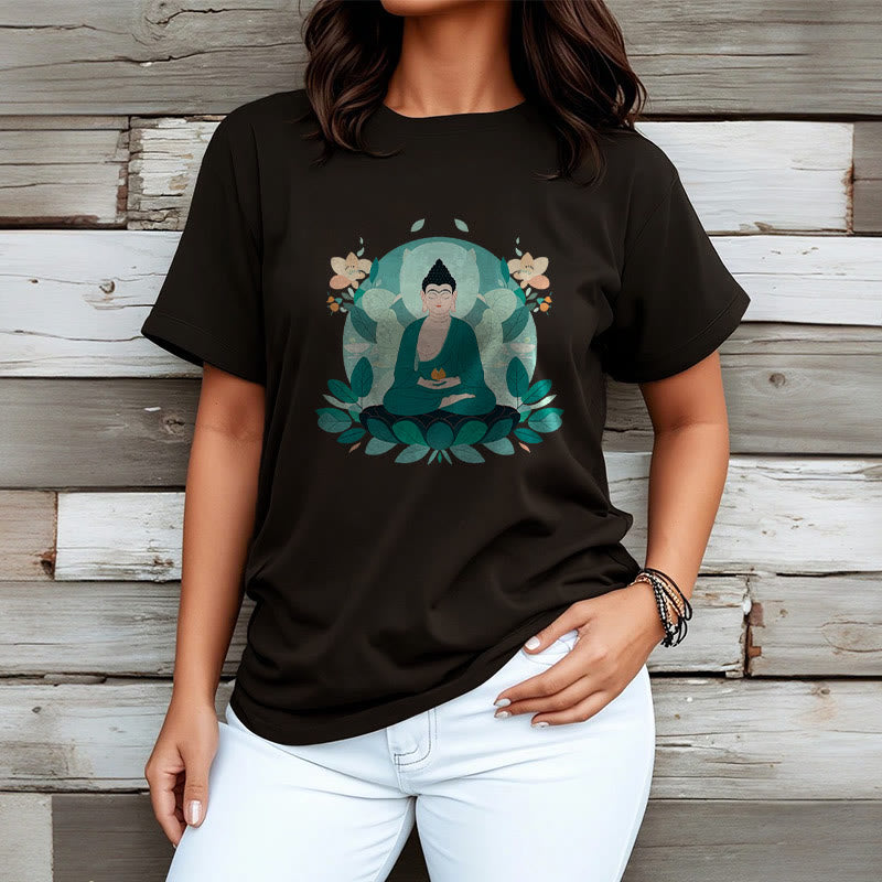 Buddha Stones Close Eyes Green Leaf Buddha Tee T-shirt - image 9