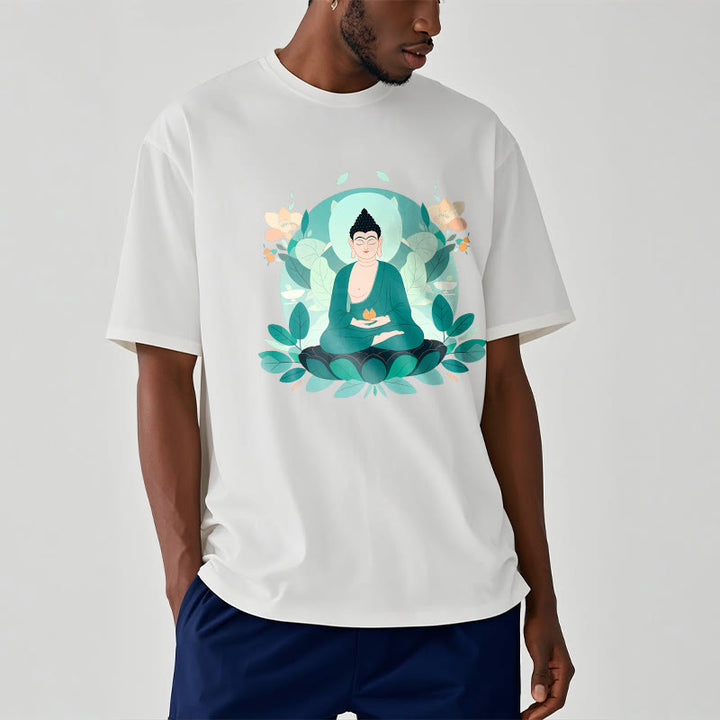 Buddha Stones Close Eyes Green Leaf Buddha Tee T-shirt - image 4