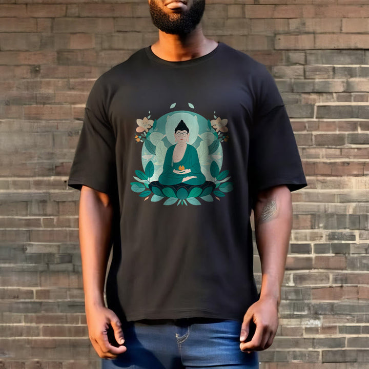 Buddha Stones Close Eyes Green Leaf Buddha Tee T-shirt - image 8