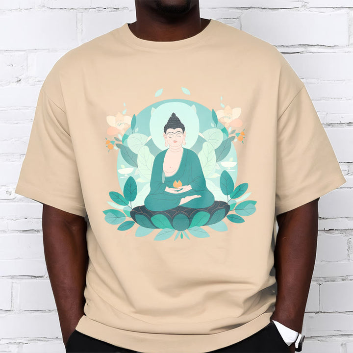 Buddha Stones Close Eyes Green Leaf Buddha Tee T-shirt