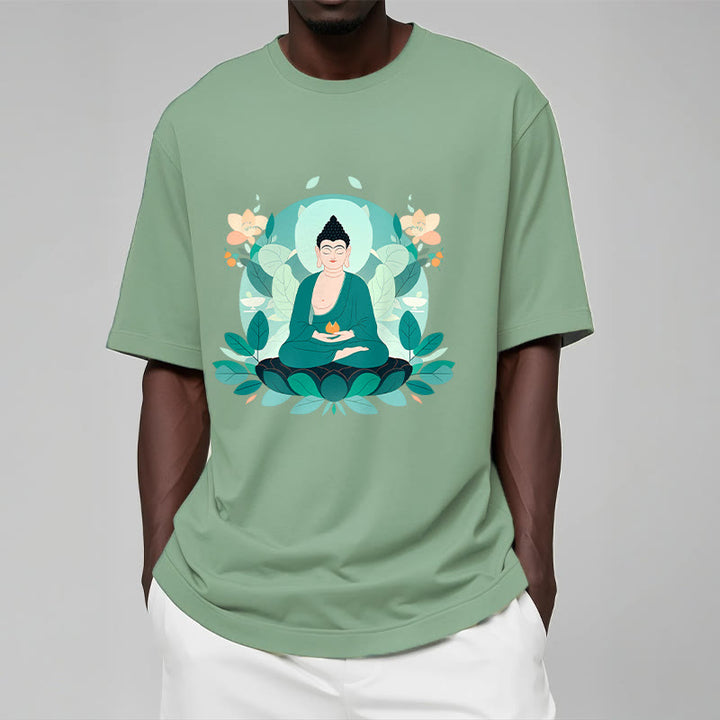 Buddha Stones Close Eyes Green Leaf Buddha Tee T-shirt - image 2