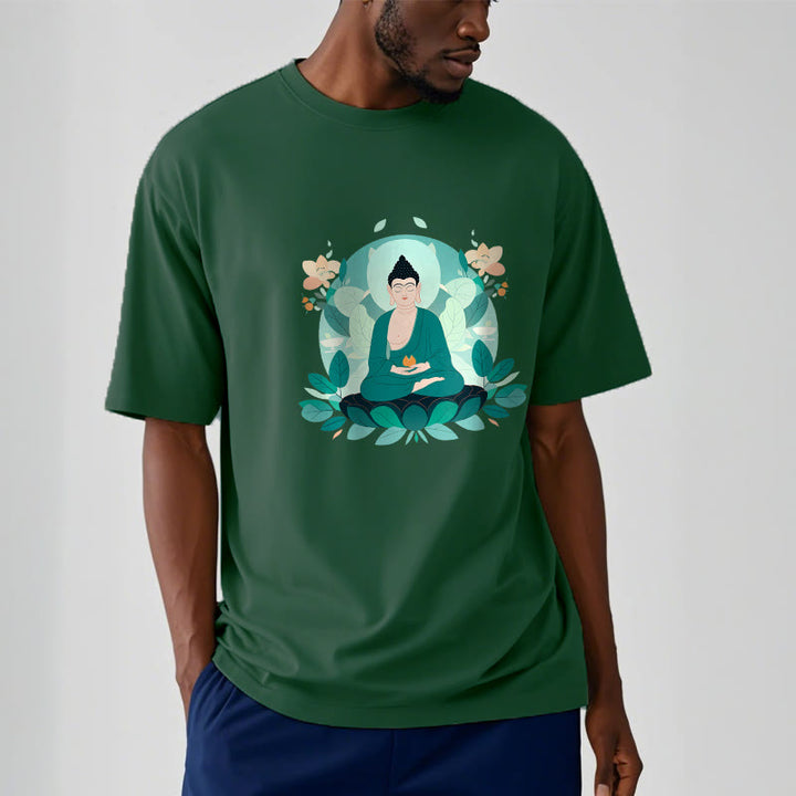 Buddha Stones Close Eyes Green Leaf Buddha Tee T-shirt - image 13