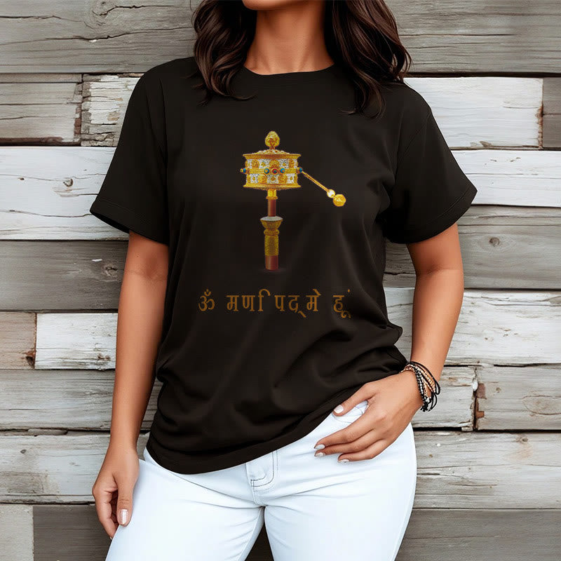 Buddha Stones Sanskrit OM NAMAH SHIVAYA Prayer Wheel Tee T-shirt - image 8