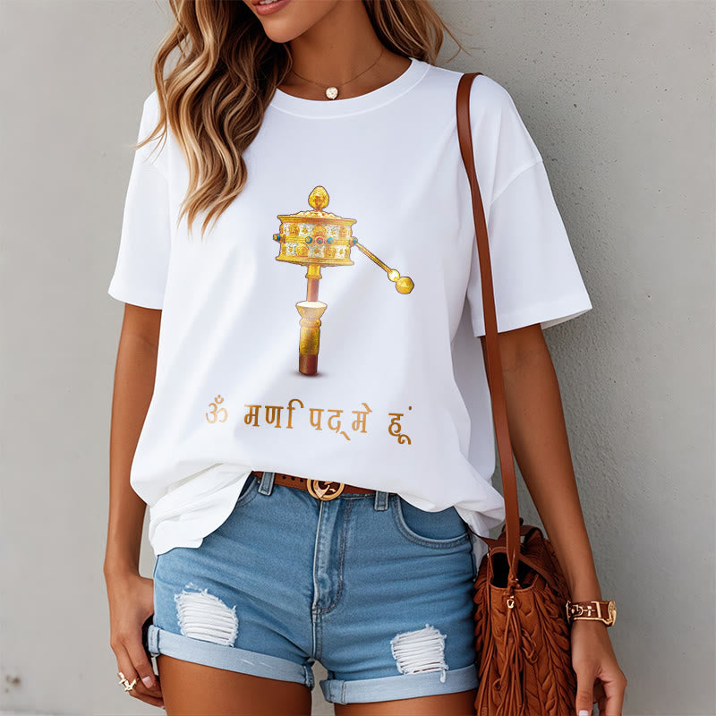 Buddha Stones Sanskrit OM NAMAH SHIVAYA Prayer Wheel Tee T-shirt - image 4