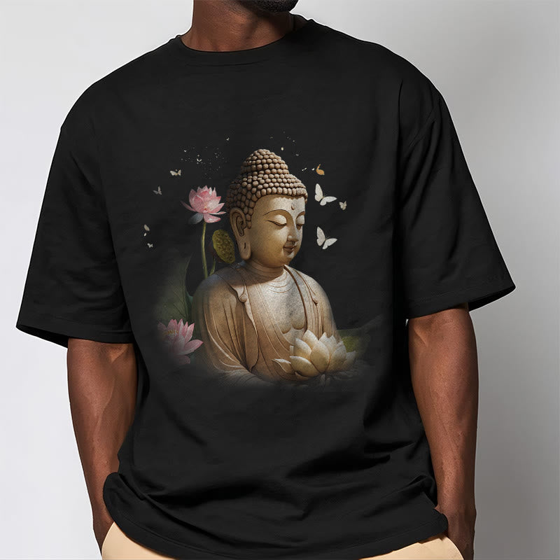 Buddha Stones Lotus Butterfly Meditation Buddha Tee T-shirt