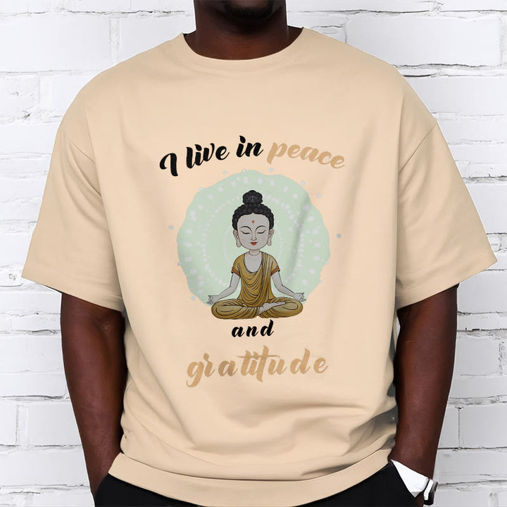 Buddha Stones I Live In Peace And Gratitude Illustration Buddha Tee T-shirt