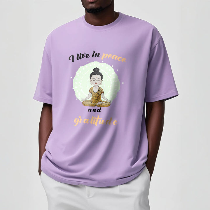 Buddha Stones I Live In Peace And Gratitude Illustration Buddha Tee T-shirt