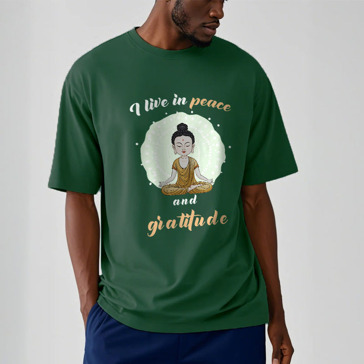 Buddha Stones I Live In Peace And Gratitude Illustration Buddha Tee T-shirt