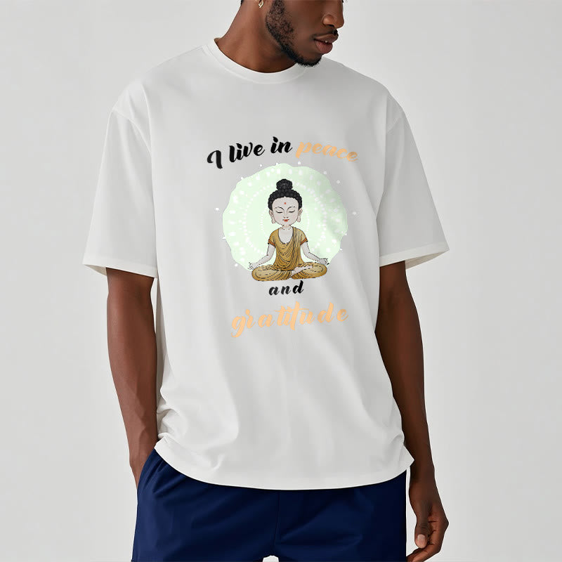 Buddha Stones I Live In Peace And Gratitude Illustration Buddha Tee T-shirt