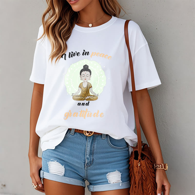 Buddha Stones I Live In Peace And Gratitude Illustration Buddha Tee T-shirt