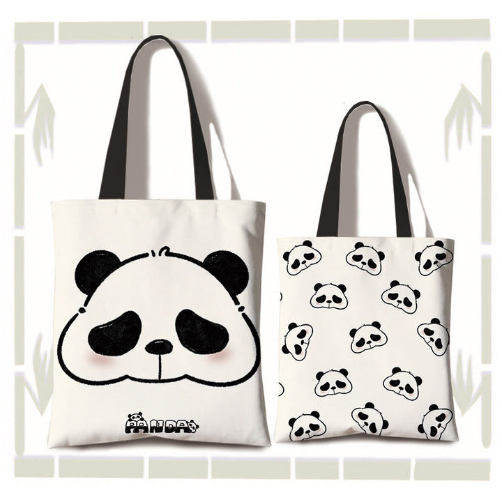 Buddha Stones Large Capacity Handmade Canvas Cute Panda Commuter Shoulder Bag Shopping Bag