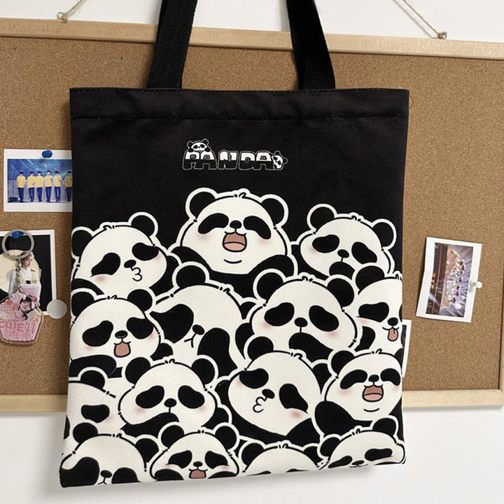 Buddha Stones Handmade Large Capacity Canvas Cute Panda Commuter Shopping Shoulder Bag