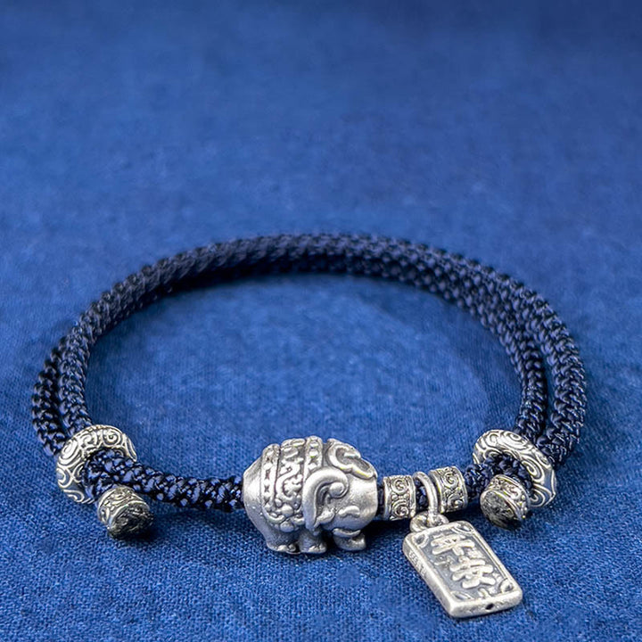 Buddha Stones 925 Sterling Silver Elephant Safe And Well Amulet Charm Strength Bracelet - Blue(Wrist Circumference 15-21cm) - image 0