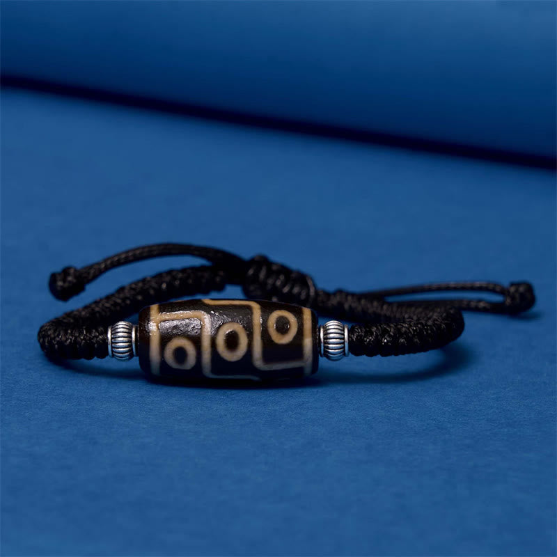 Buddha Stones Tibetan Nine-Eye Dzi Bead Three-eyed Dzi Bead Wealth Protection Rope Bracelet