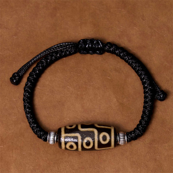 Buddha Stones Tibetan Nine-Eye Dzi Bead Three-eyed Dzi Bead Wealth Protection Rope Bracelet