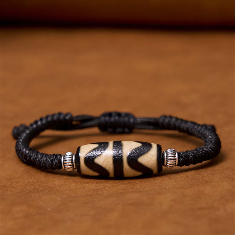 Buddha Stones Tibetan Nine-Eye Dzi Bead Three-eyed Dzi Bead Wealth Protection Rope Bracelet