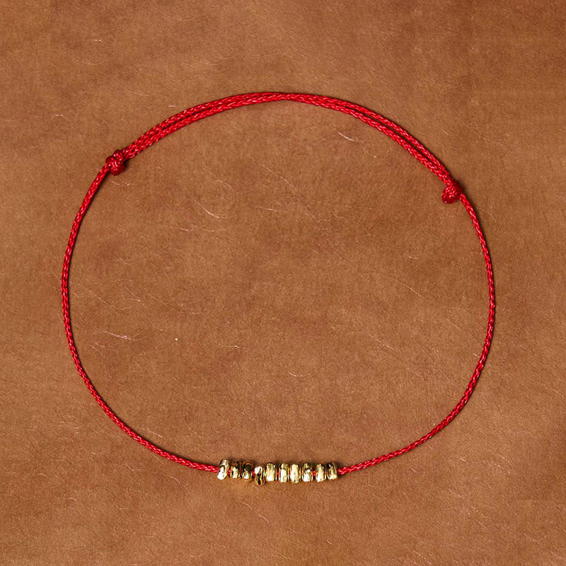 Buddha Stones Handmade 925 Sterling Silver Small Pieces Protection Braided Ultra-Thin Rope Bracelet - Gold-Red Rope(Wrist Circumference 14-20cm) - image 0