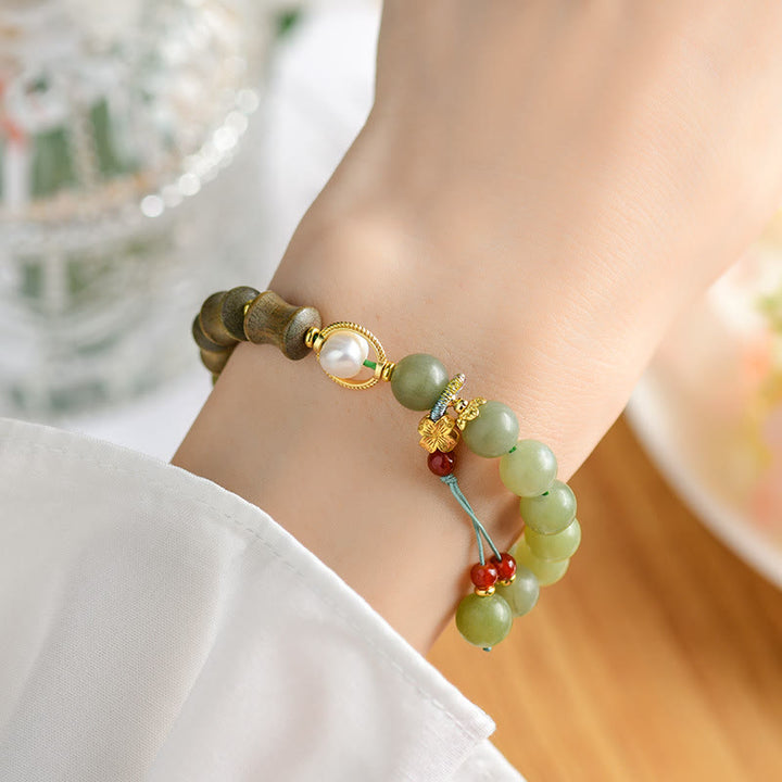 Buddha Stones Jade Sandalwood Bamboo Pearl Prosperity Bracelet