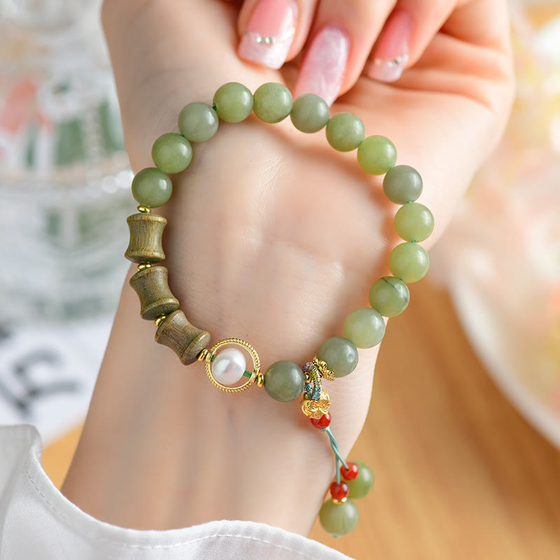 Buddha Stones Jade Sandalwood Bamboo Pearl Prosperity Bracelet