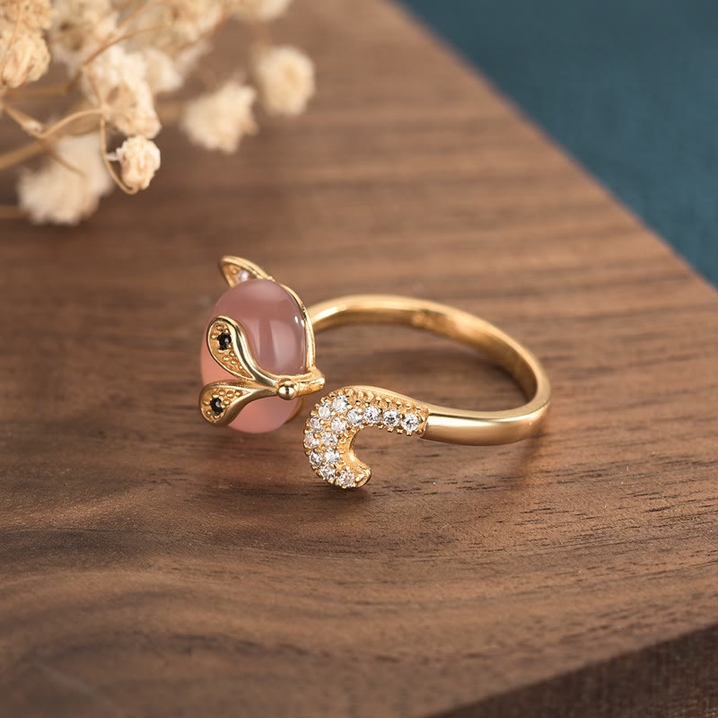 Buddha Stones Cat's Eye Copper Fox Love Ring