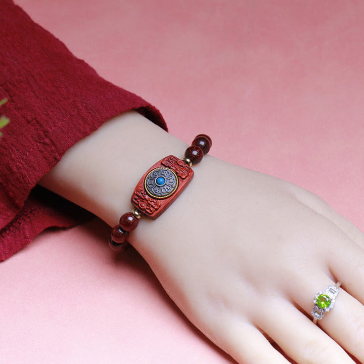 Buddha Stones Small Leaf Red Sandalwood Green Sandalwood Six True Words Peace Bracelet