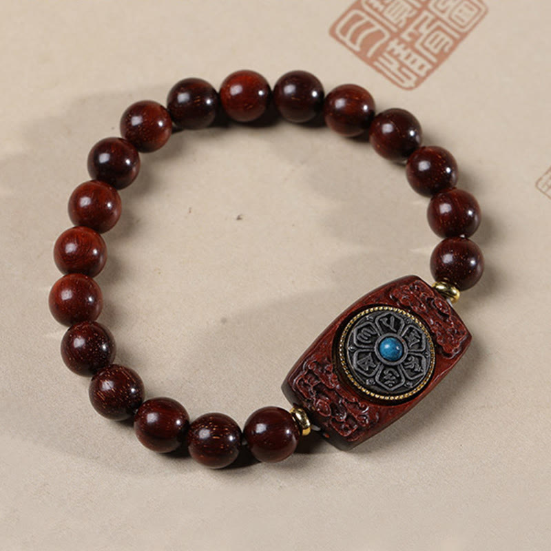 Buddha Stones Small Leaf Red Sandalwood Green Sandalwood Six True Words Peace Bracelet