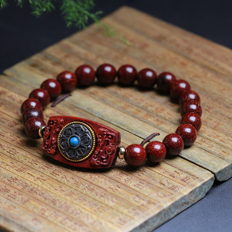 Buddha Stones Small Leaf Red Sandalwood Green Sandalwood Six True Words Peace Bracelet