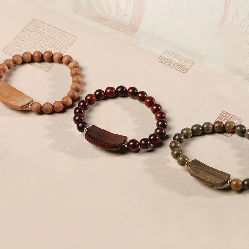 Buddha Stones Small Leaf Red Sandalwood Green Sandalwood Six True Words Peace Bracelet