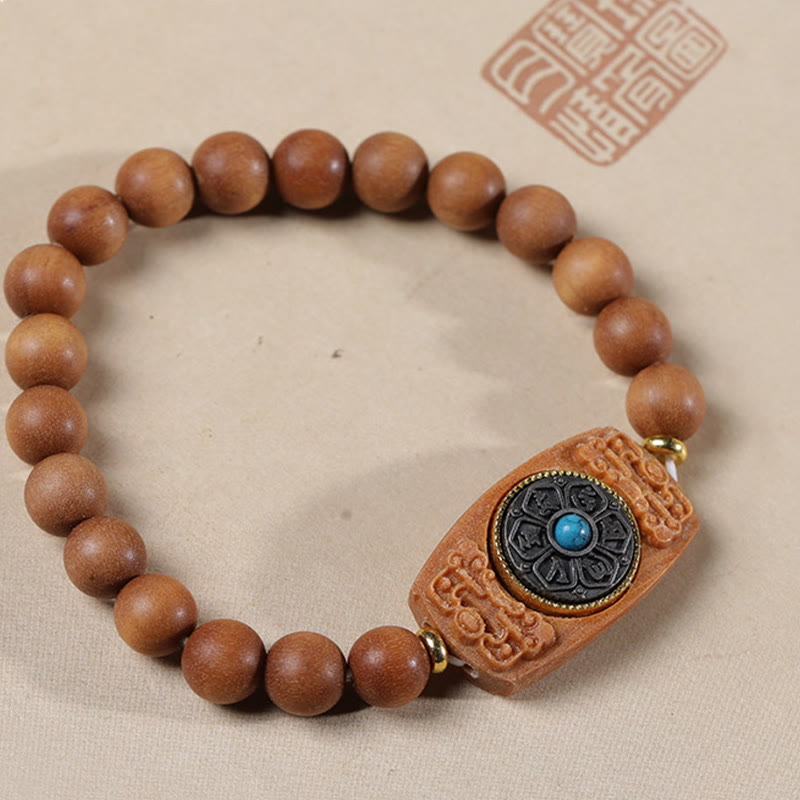 Buddha Stones Small Leaf Red Sandalwood Green Sandalwood Six True Words Peace Bracelet