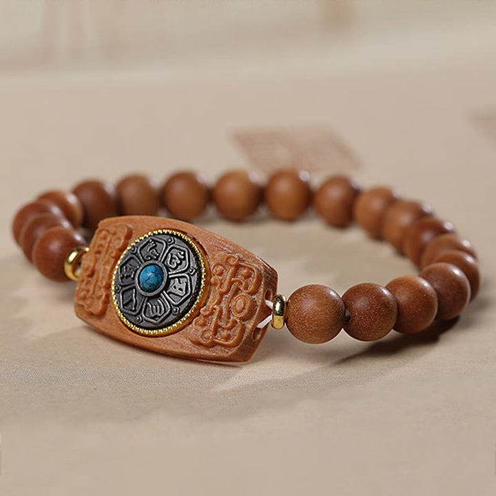 Buddha Stones Small Leaf Red Sandalwood Green Sandalwood Six True Words Peace Bracelet