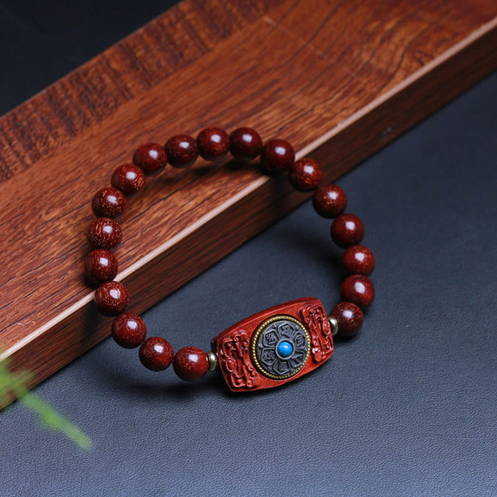 Buddha Stones Small Leaf Red Sandalwood Green Sandalwood Six True Words Peace Bracelet