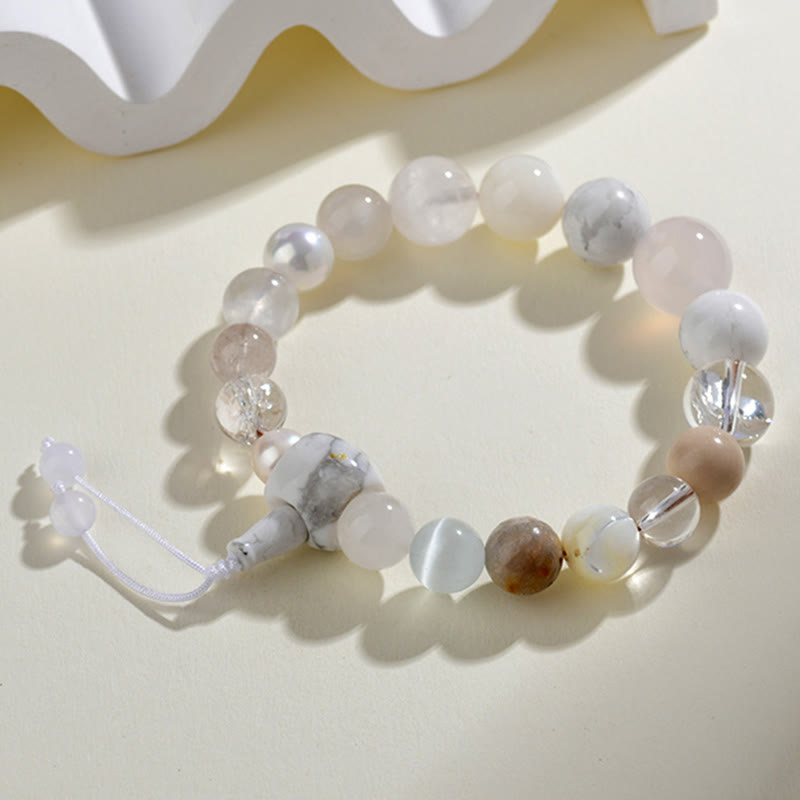 Buddha Stones White Agate Pearl 18 Beads Balance Luck Bracelet