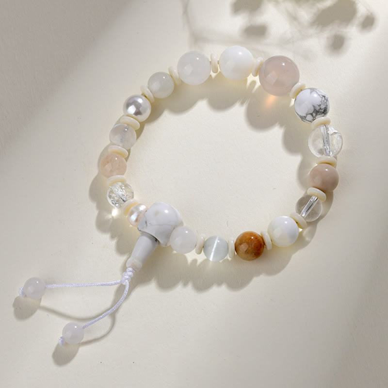 Buddha Stones White Agate Pearl 18 Beads Balance Luck Bracelet