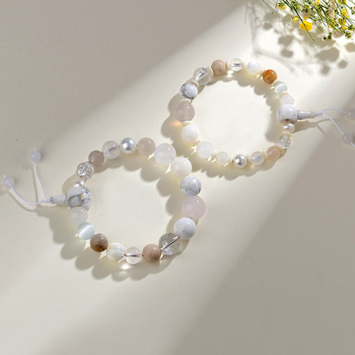 Buddha Stones White Agate Pearl 18 Beads Balance Luck Bracelet