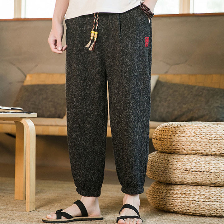 Buddha Stones Plain Drawstring Cotton Men's Harem Pants With Pockets