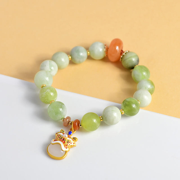 Buddha Stones Natural Jade Dancing Lion Charm Prosperity Luck Bracelet