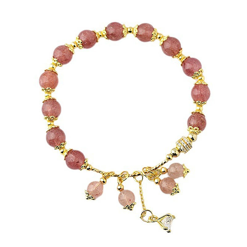 Buddha Stones Natural Strawberry Quartz Crystal Zircon Healing Positive Bracelet