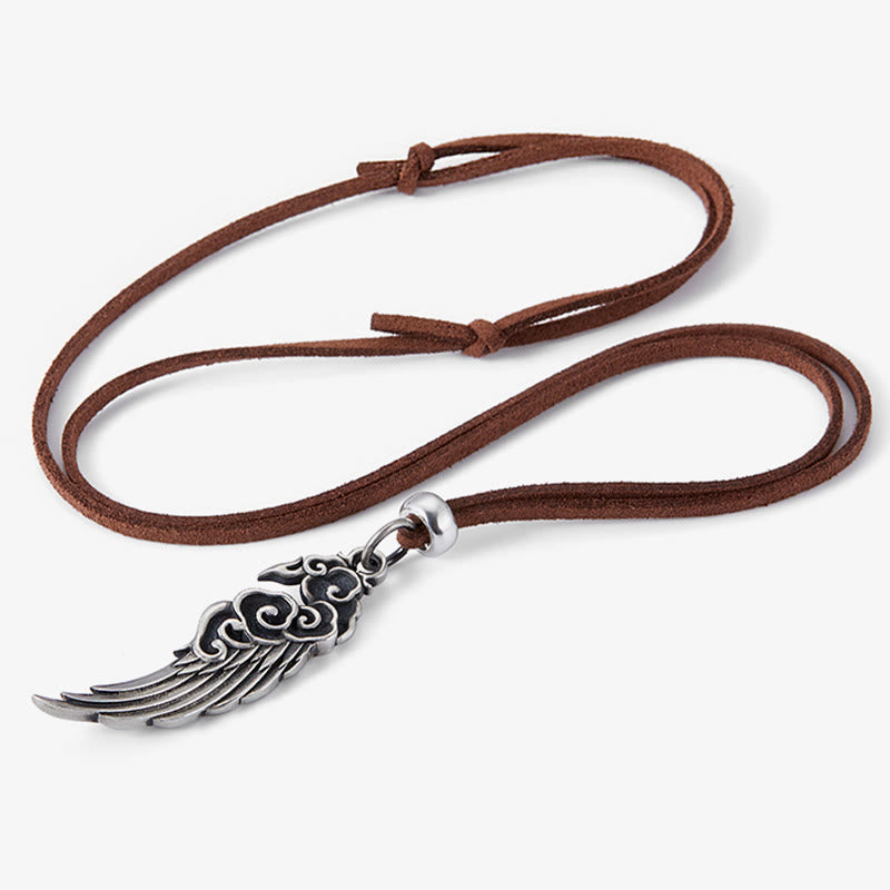 Buddha Stones 925 Sterling Silver Auspicious Clouds Wing Cotton Rope Deerskin Rope Necklace Pendant - image 1